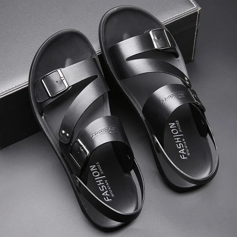 Men’s Casual Sandals Leather Roman Shoes Summer Non-slip Outdoor Slippers