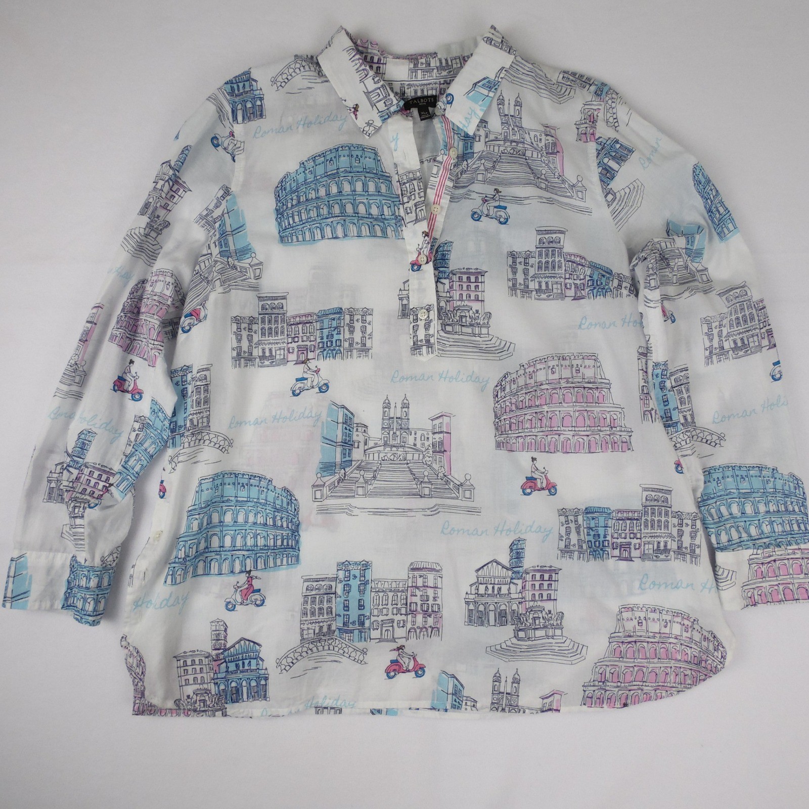 Talbots Roman Holiday Novelty 100% Cotton Popover Shirt Womens XLP Extra Large