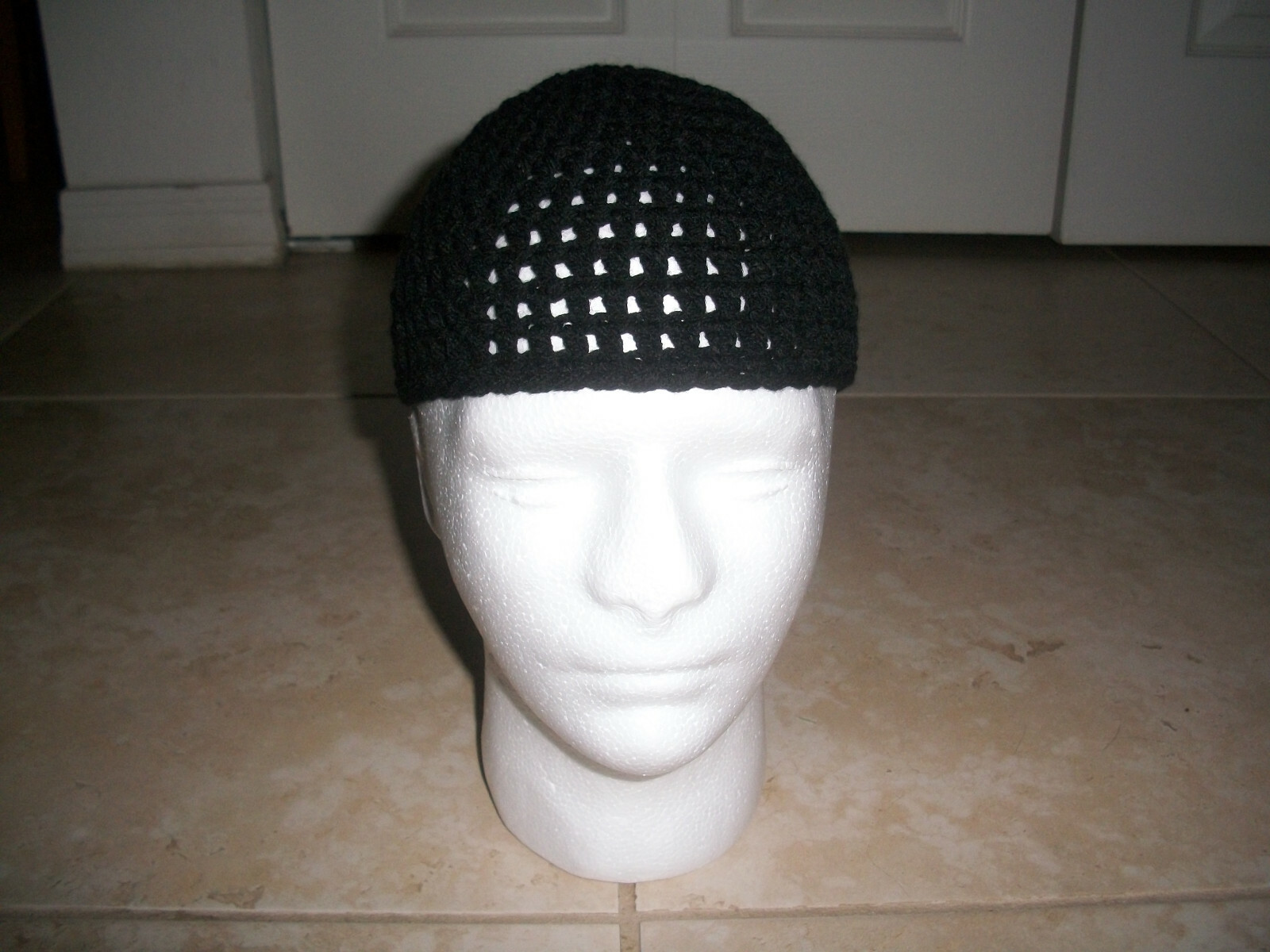 Adult Handmade Crochet Muslim BLACK Koofi Kufi Prayer Cap Hat Islam Beanie Topi