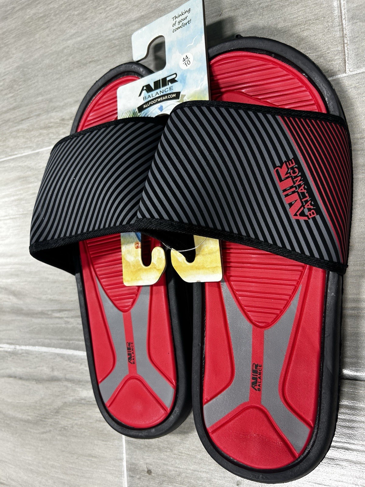 AIR BALANCE Men’s Slide Sandals Striped Logo Red Black Gray Synthetic US 9