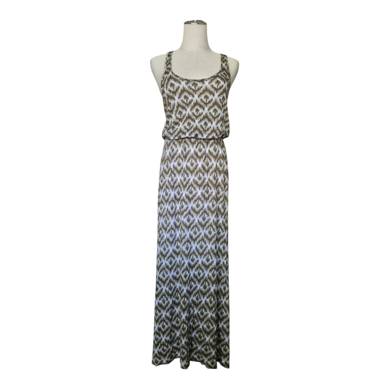 Michael Stars Maxi Dress Ikat Olive Green Racerback Sleeveless Stretch OS
