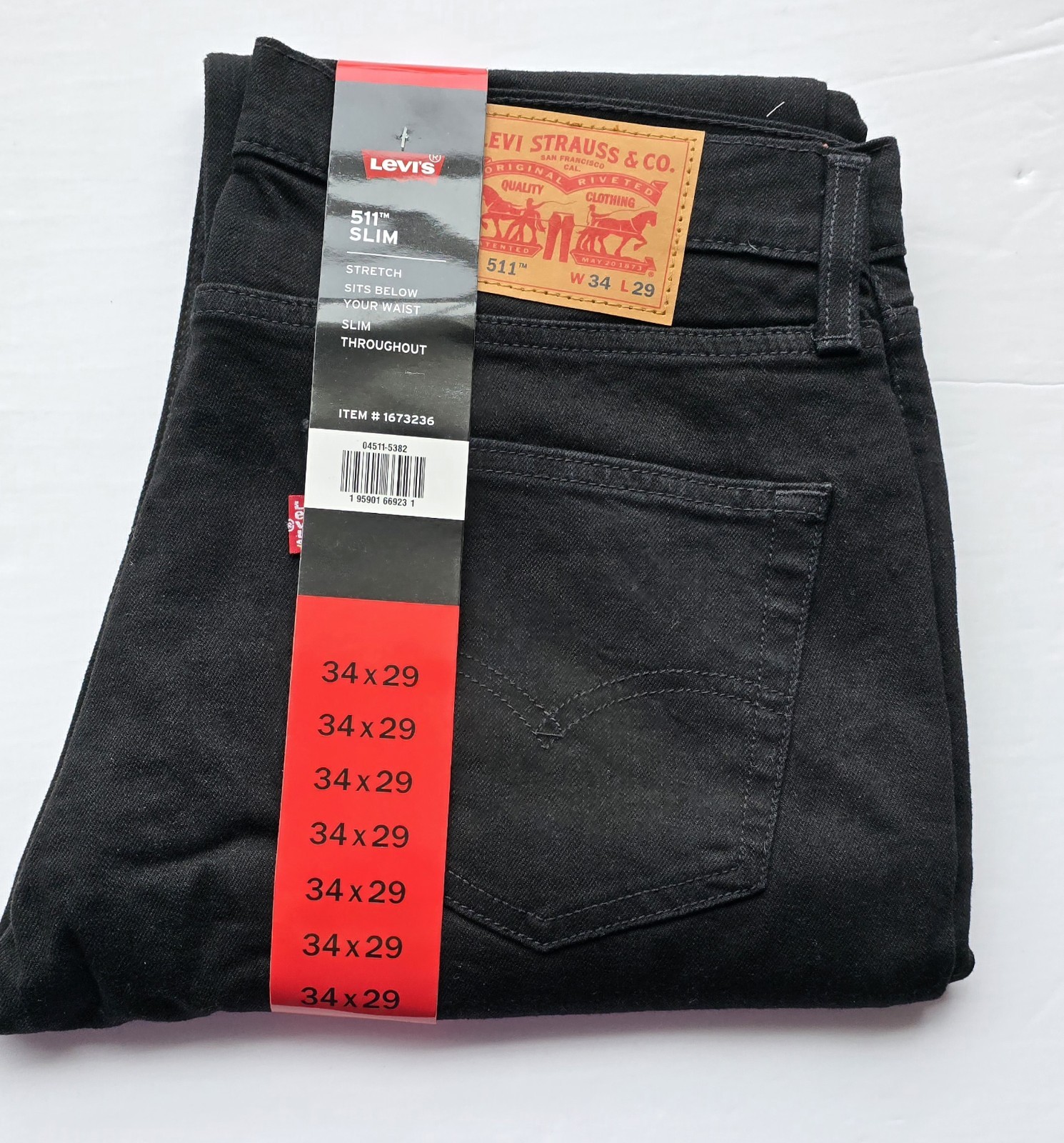 Levi’s Men’s 511 Slim Jeans Stretch Black Denim NEW 34×29