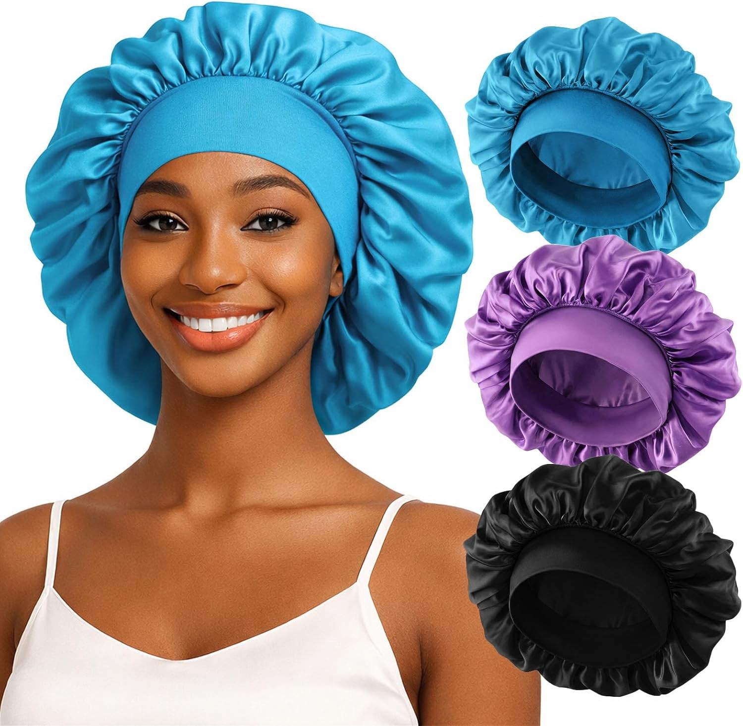 1PCS Silk Sleep Bonnet, Elastic Band for Curly Hair and Frizz Control