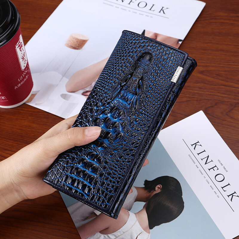 Women Long Crocodile Genuine Leather Clutch Wallet Card Holder Purse Handbag US