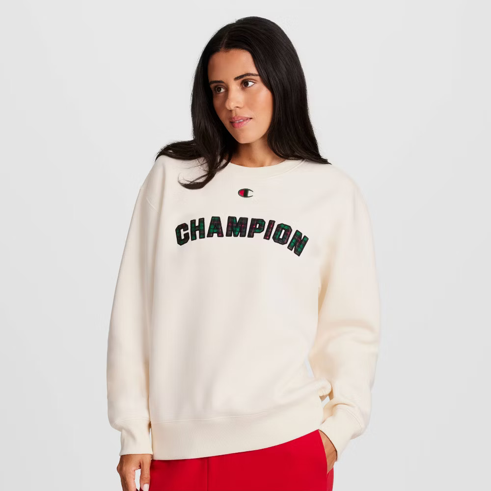 Champion Women Fleece Sweatshirt – Cream Plaid S