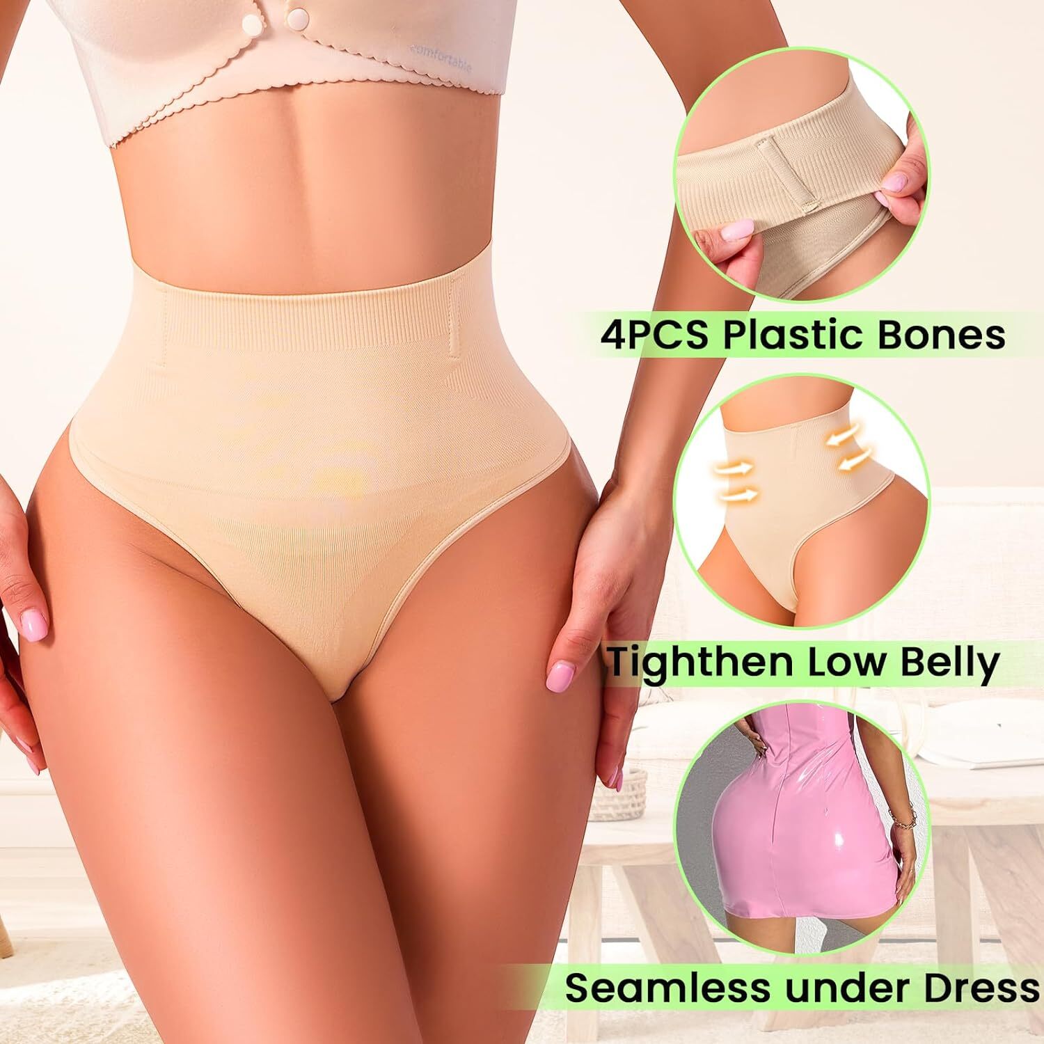 Tanga Con Control De Abdomen Para Mujer Bragas De Faja Sin Costuras Moldeadora