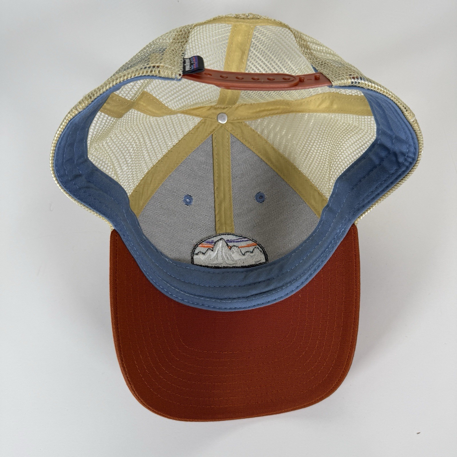 PATAGONIA Fitz Roy Lo-Pro Trucker Hat Mesh Orange Blue Embroidered Mountain Logo