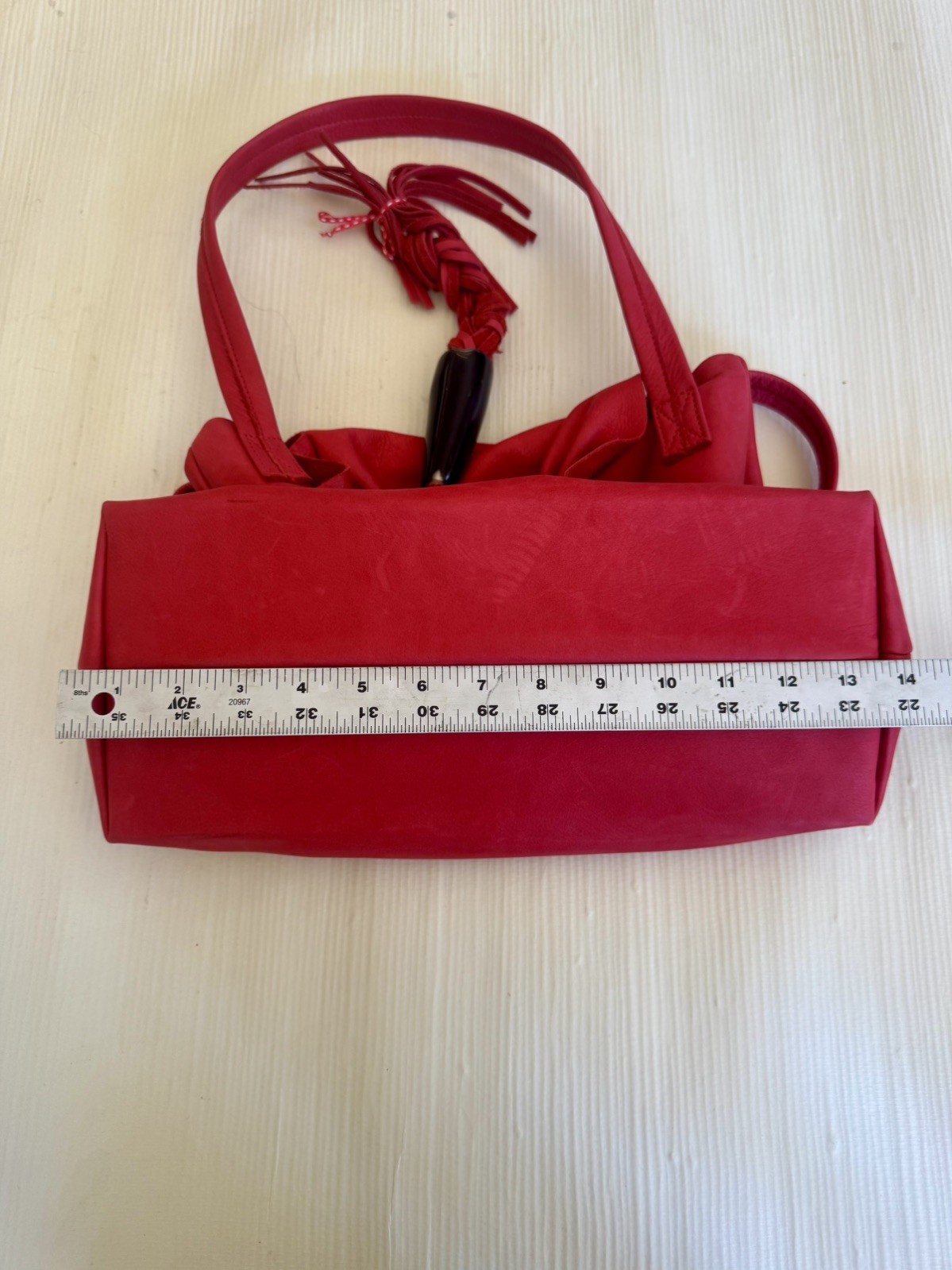 Vintage VIVA of California Red Leather Handbag Purse Bag Polished Horn Pristine