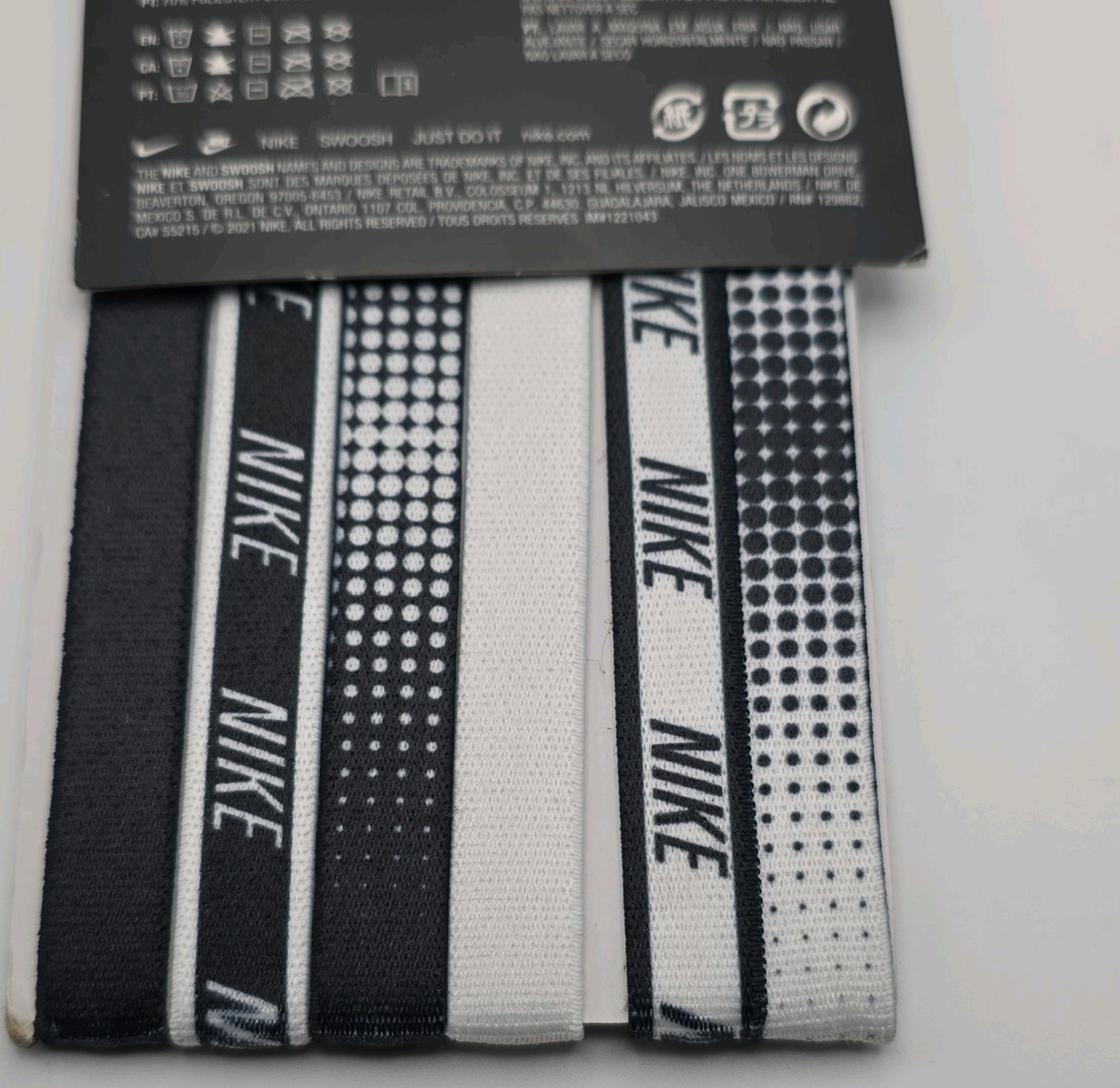 Nike 6 Pack Headbands Black/White Logo Polka Dot Machine Washable Unisex