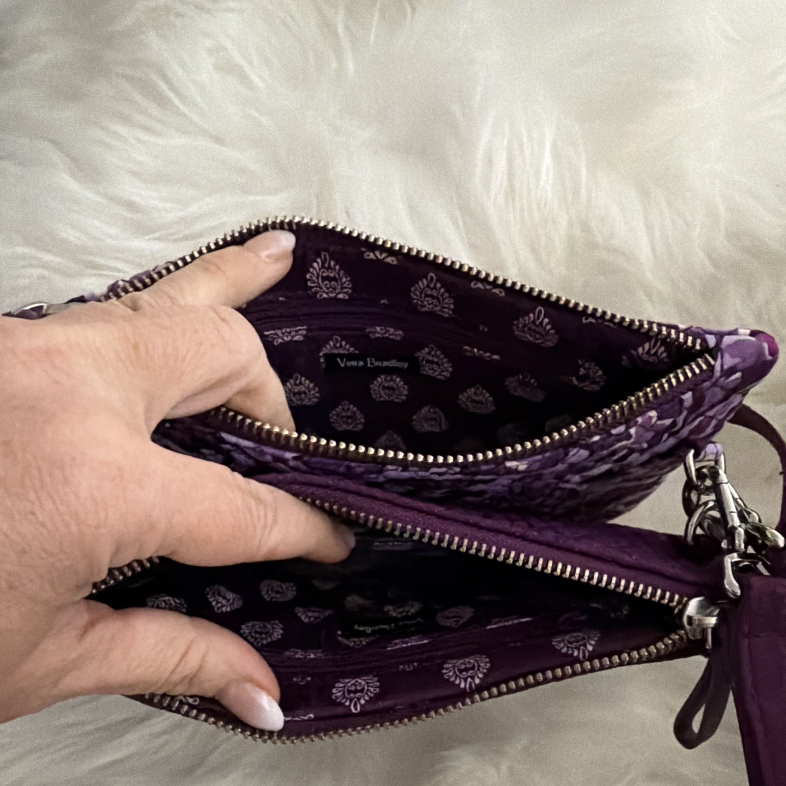 Vera Bradley RFID Floral Purple Zip Crossbody Bag, Detachable Strap