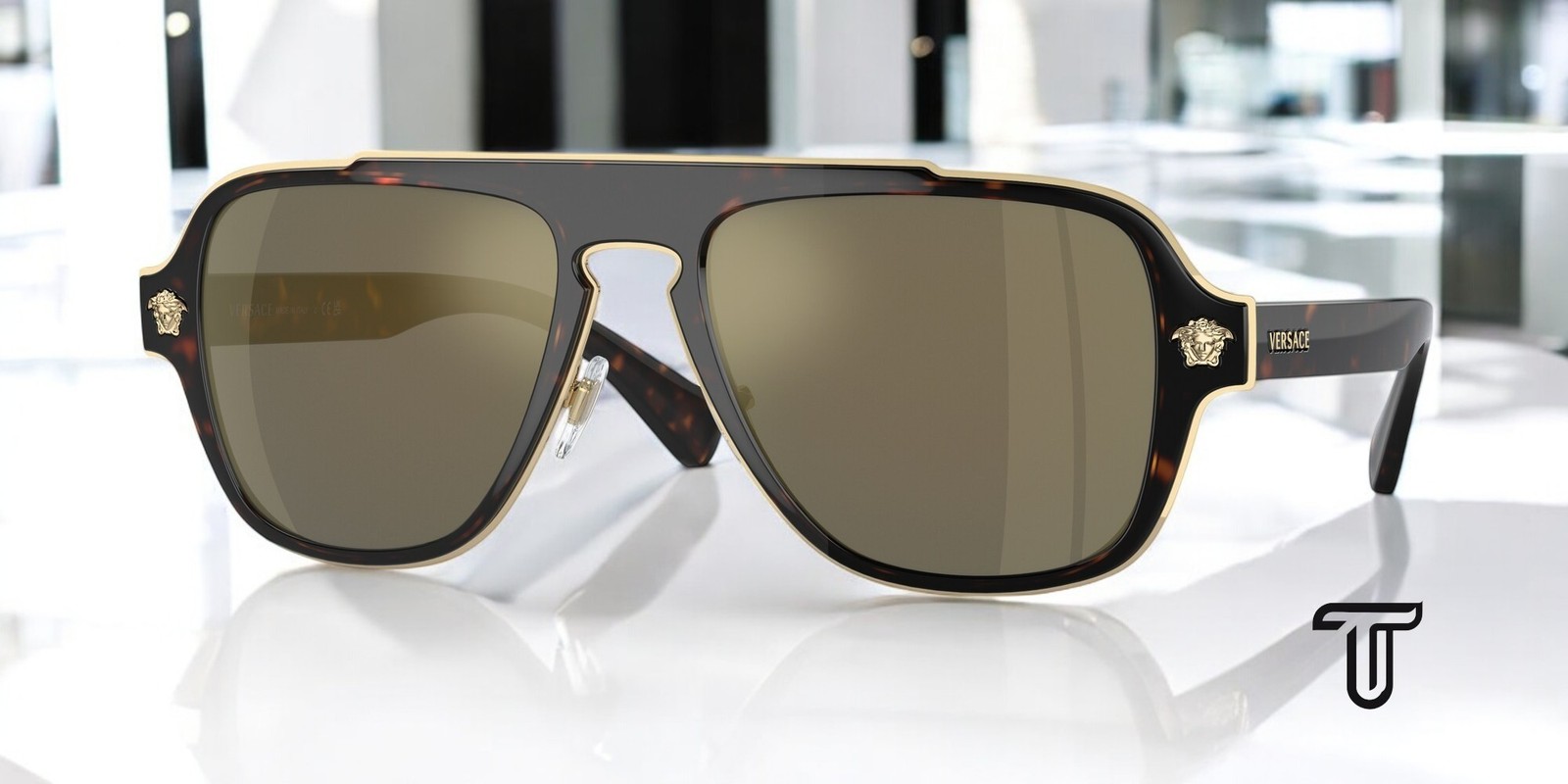 VERSACE VE2199 12524T Dark Havana Dark Grey Mirror Gold 56 mm Men’s Sunglasses