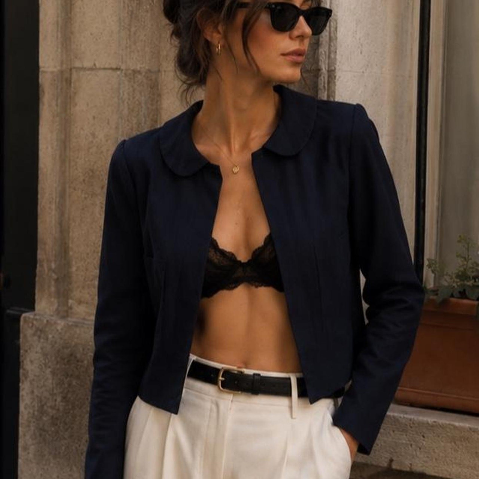 Marni Womens Navy Cropped Jacket Peter Pan Collar Womens IT 42 Parisian Chic