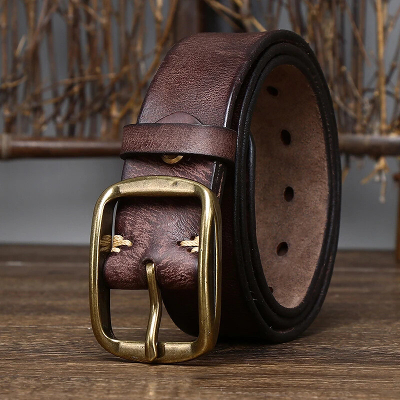 3.8CM Thick Cowhide Genuine Leather Belt Jeans Belt for Men Retro Strap Cintos
