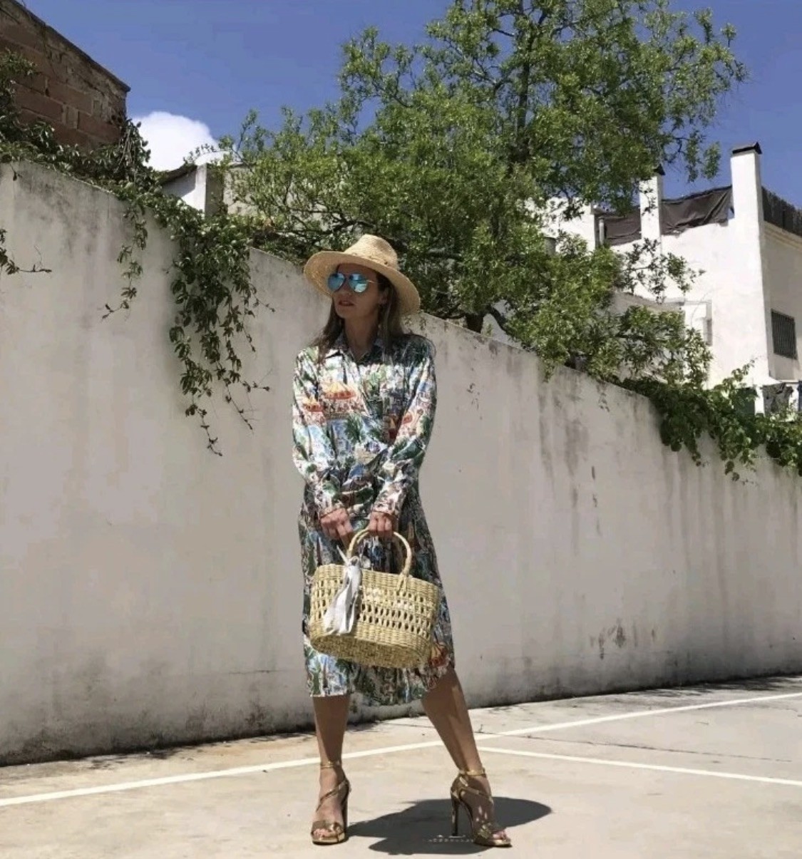 Zara Studio Paris Print Shirt Satin Dress Size M 12-14