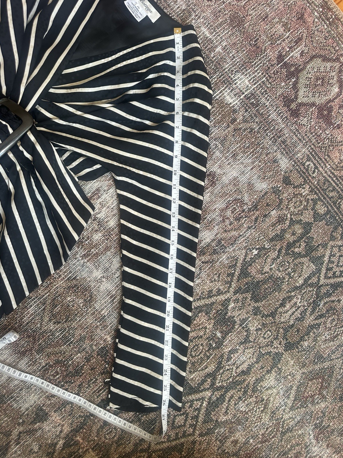 La Bottega Black & White Striped 100% Silk Belted Buckle Blouse Long Sleeve 10