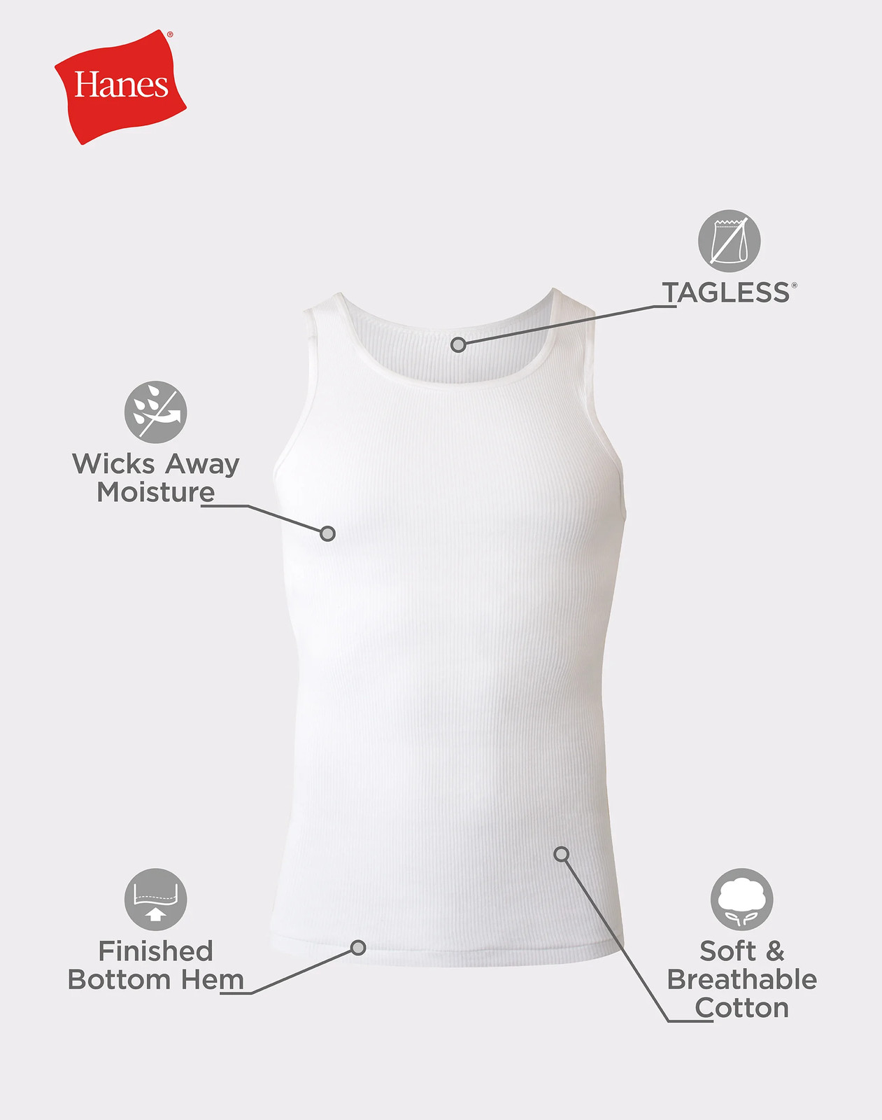 Hanes Tank Undershirt 10-Pack ComfortSoft Value Tag Itch Free Ribbed White S-3XL