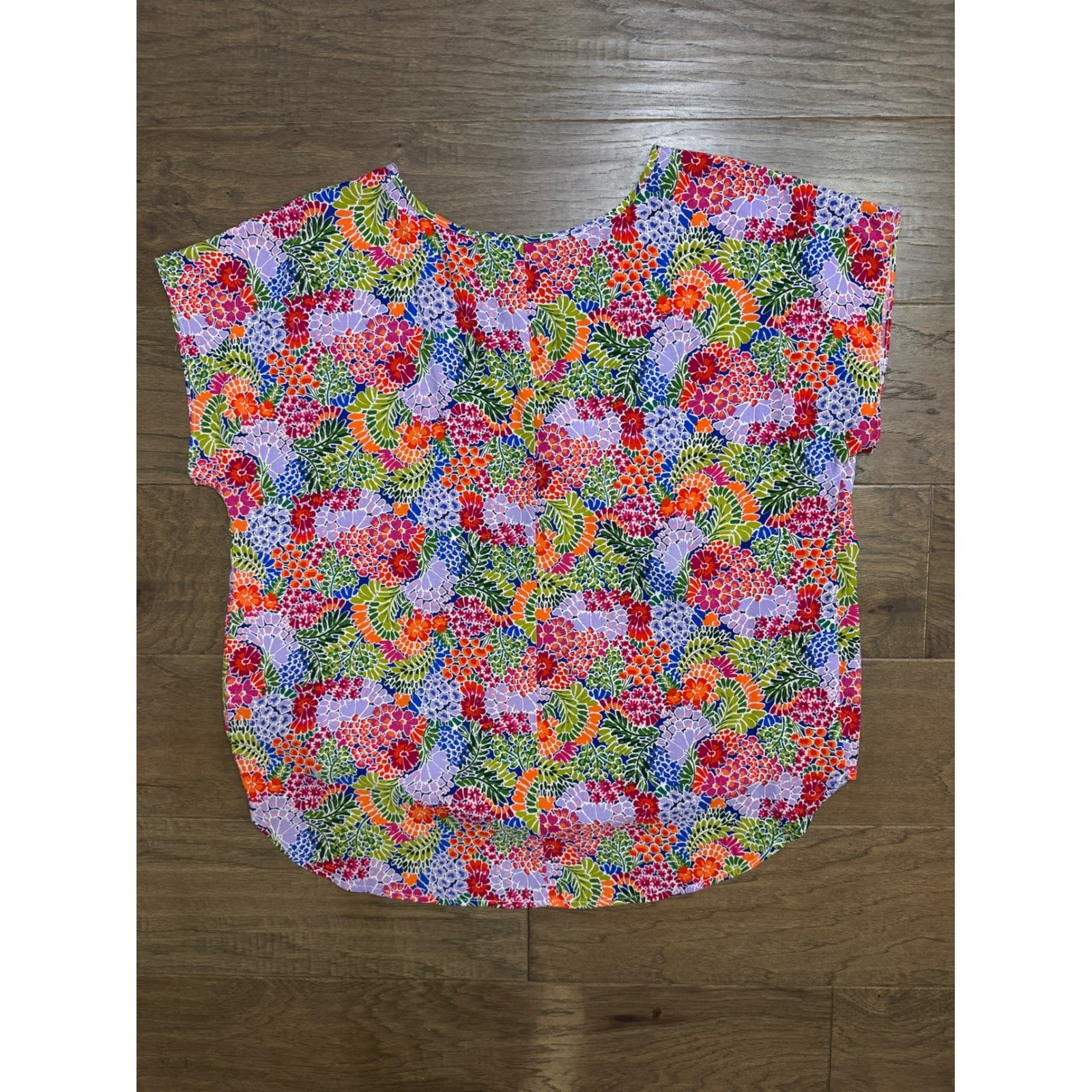 Staccato Womens Floral Surplice V-Neck Rayon Blouse Multicolor Short Sleeve M