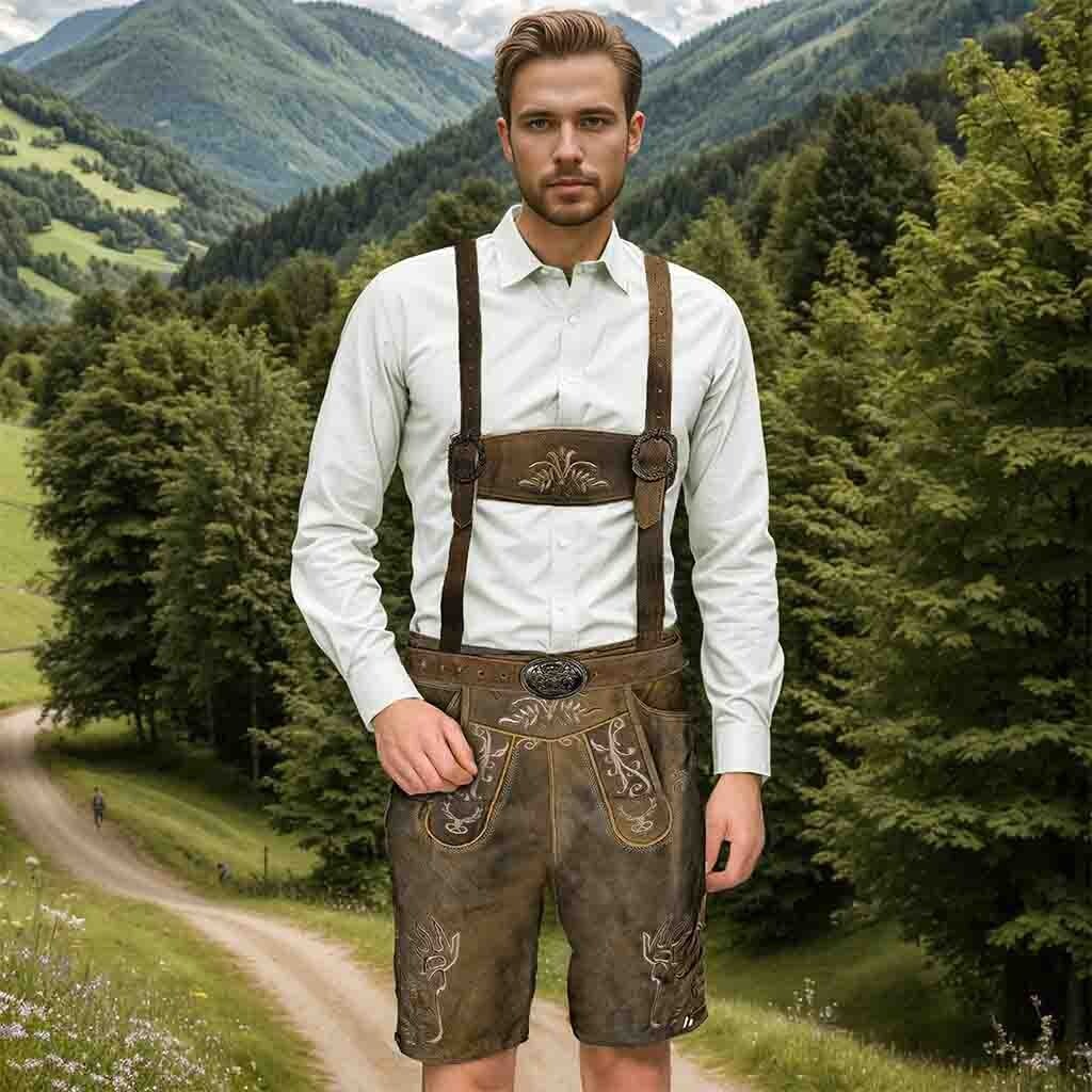 Authentic Lederhosen Antiqued Klose Leather Short Trachten Oktoberfest Costume