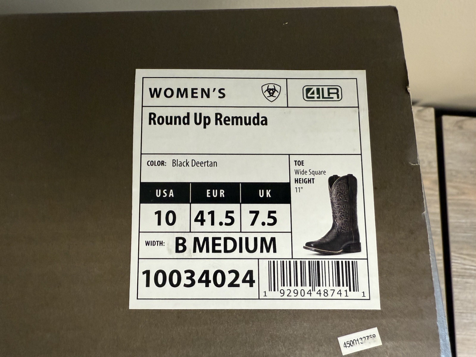 Ariat Womens Round Up Remuda Western Boot Black Deertan Size 10 Square toe