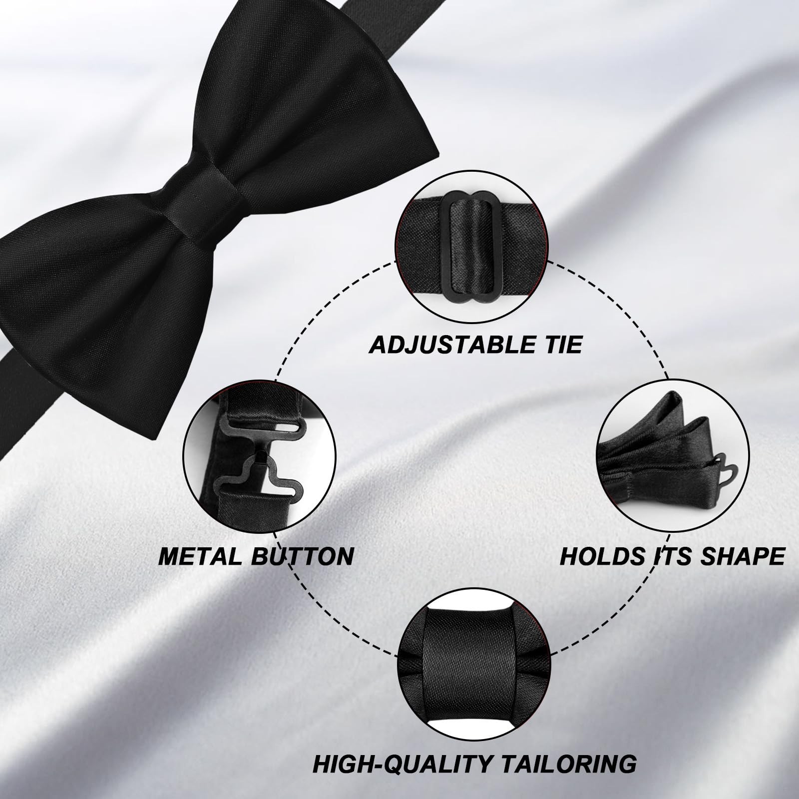 Men’s Bow Ties Solid Color PreTied Bow Tie Satin Formal Tuxedo Bowtie Adjusta…