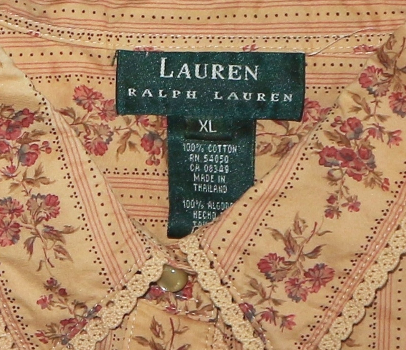 LAUREN RALPH LAUREN Tan Prairie Floral Blse 48 In Chst 28 In Lng Sz XL EXC