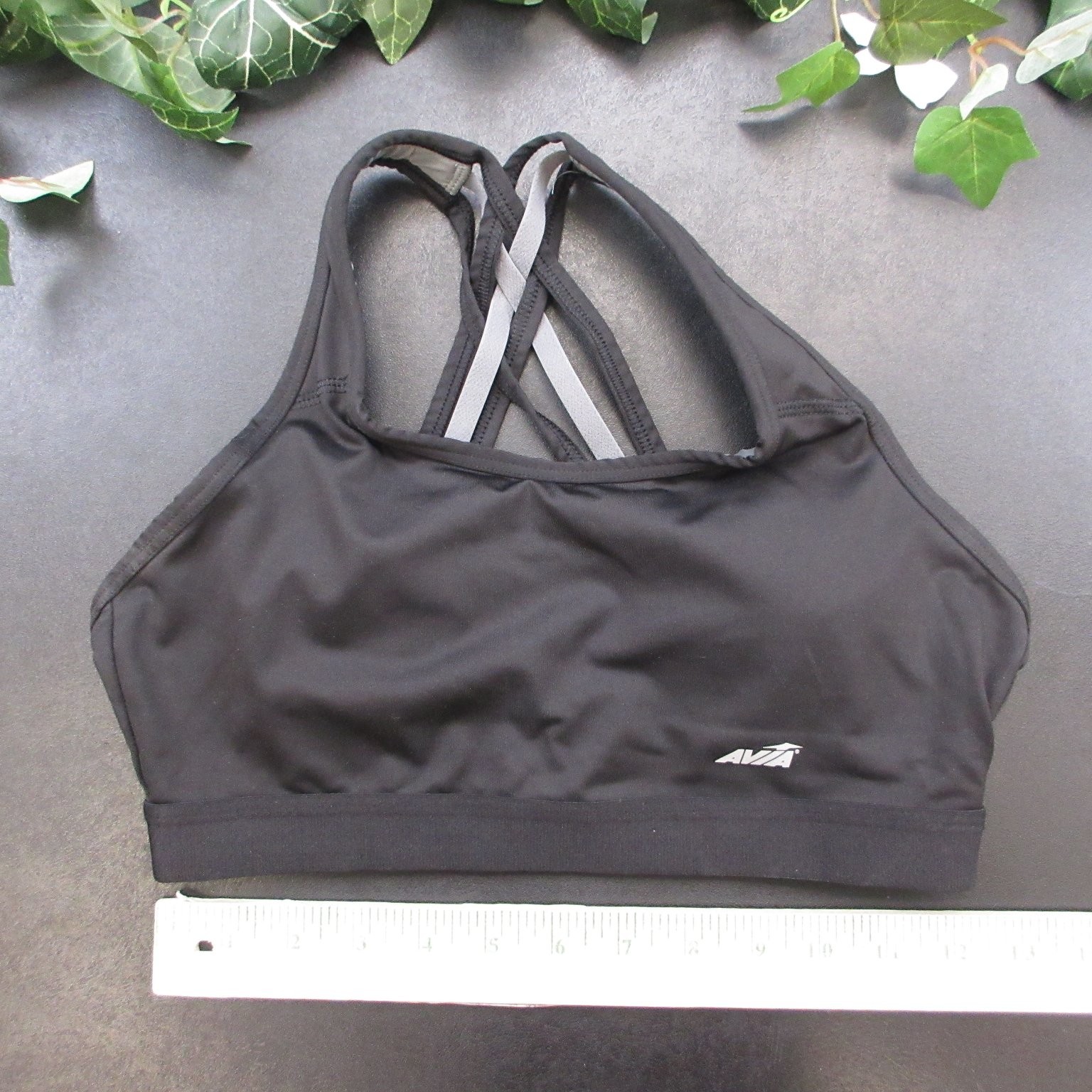 AVIA Women’s Sports Bra Black Size M Strappy Back Wireless Polyester Spandex