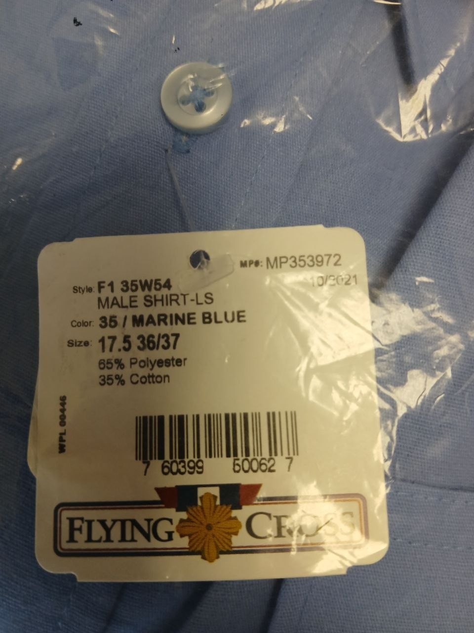 Flying Cross Mens Uniform Shirt Long Sleeve Marine Blue 17.5 36/37