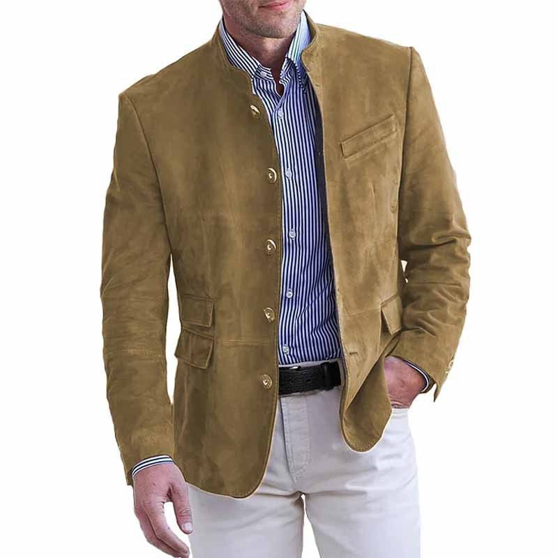 Stylish Suede Leather Blazer Men Four Button Classic Coat Vintage Jacket