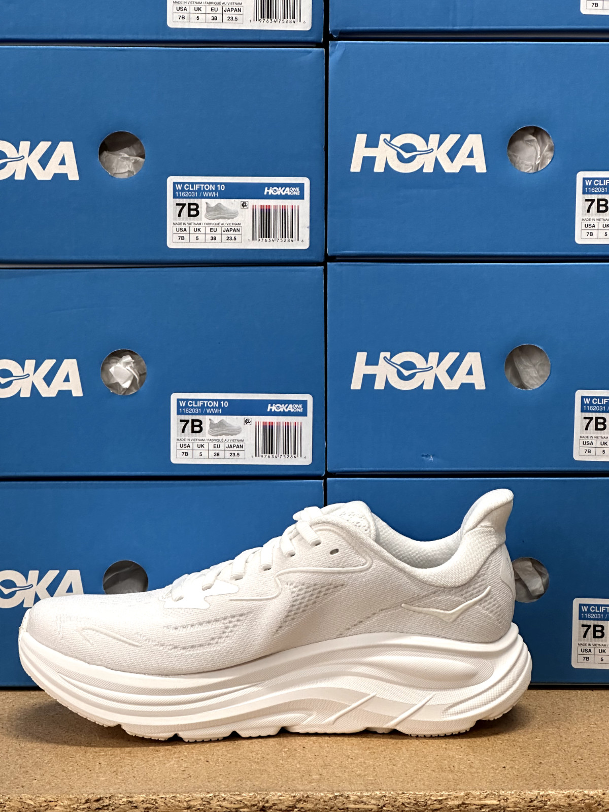 Hoka One One Clifton 10 White 1162031-WWH Womens Running Casual Shoes New