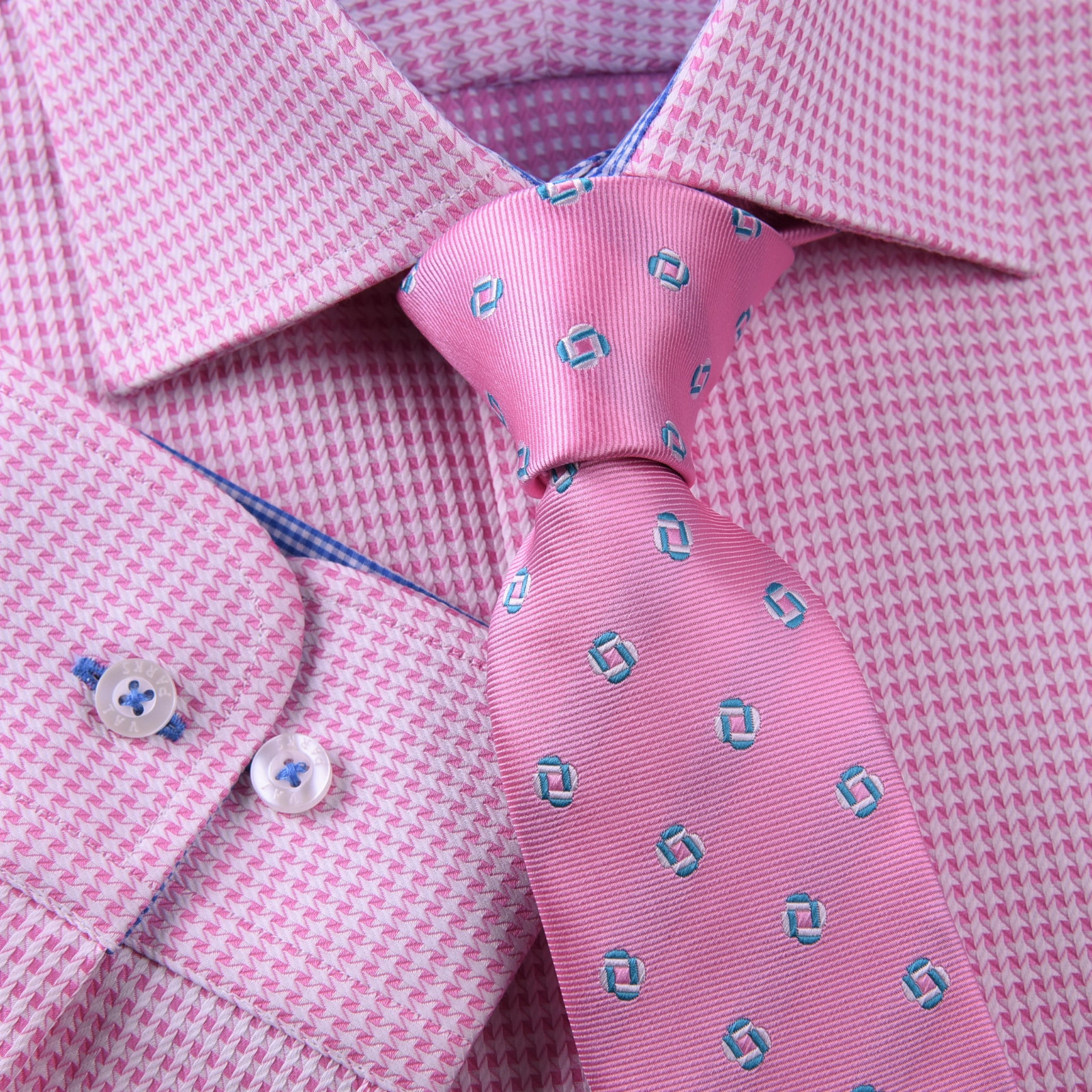 Pink Houndstooth Dress Shirt Retro B2B Plaids & Checks Mens Semi Formal Business