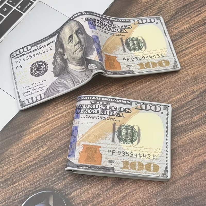 Funny $100 Bill Wallet Novelty Money Design Slim Bifold Gift