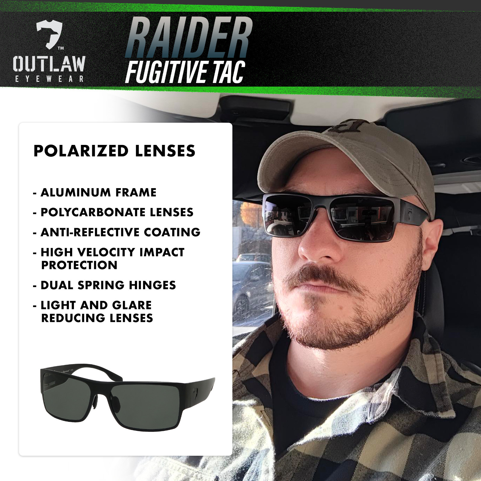 OutLaw Eyewear Raider TAC Polarized Tactical Sunglasses for Men & Women