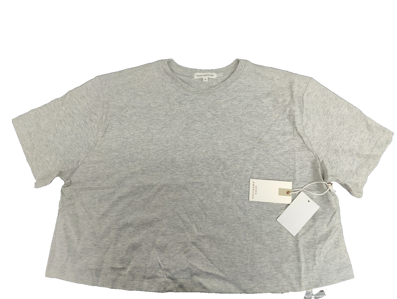 GOOD AMERICAN Womens Cropped Crewneck T-Shirt Heather Grey Diff Sizes
