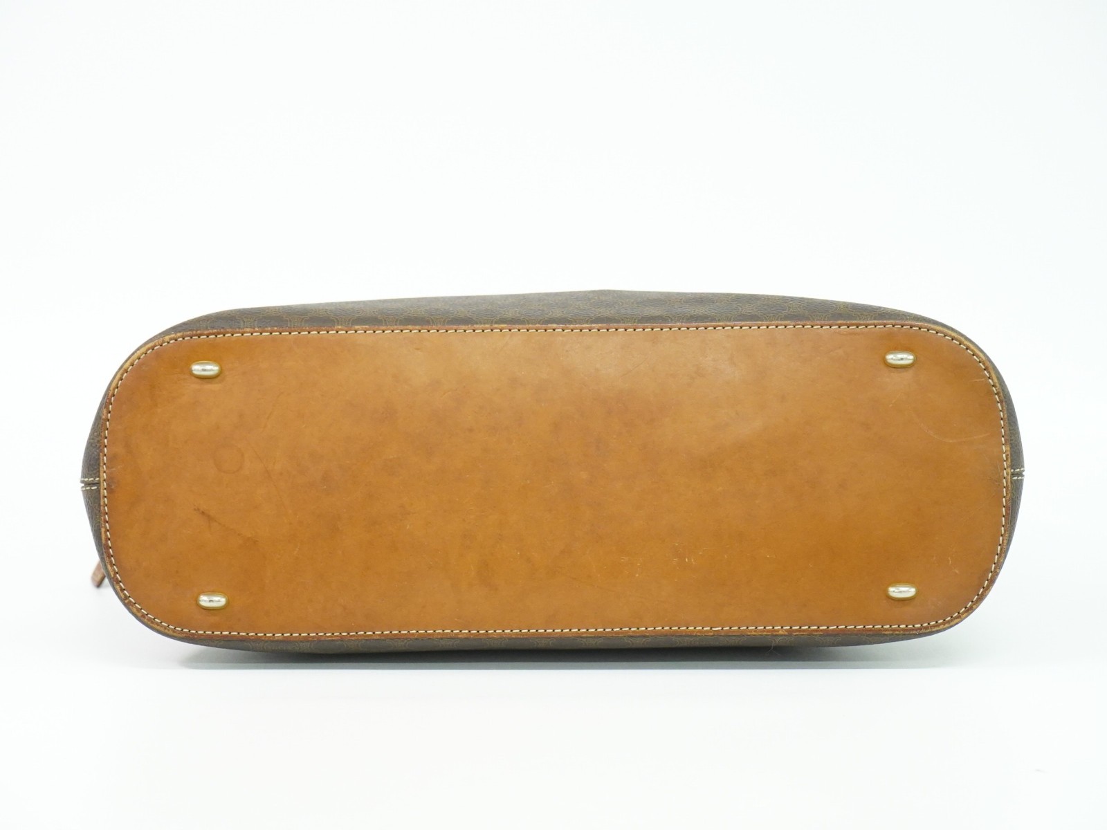 CELINE Macadam PVC Handbag Brown Gold