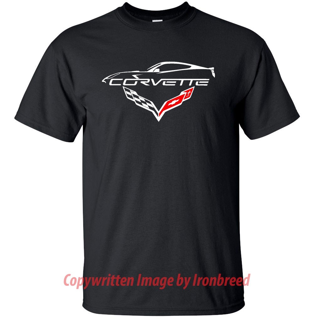 2014 – 2019 C7 Chevy CORVETTE T-Shirt Classic Muscle Car Emblem Body Silhouette