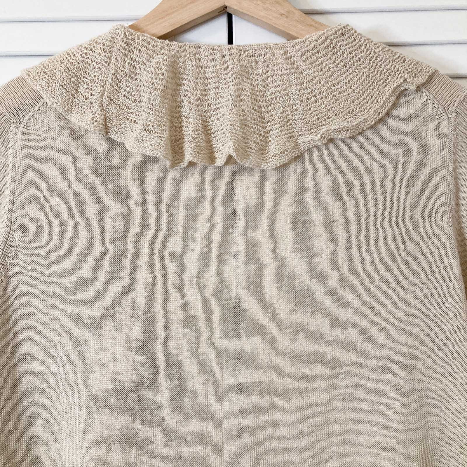 Autograph M&S Cardigan Size 12 Natural Beige Linen Blend Frill Trim Longline