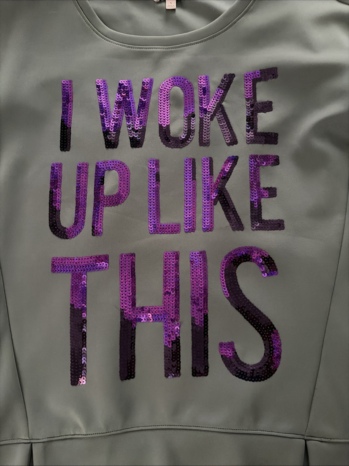 Juicy Couture “I Woke Up Like This” sequin sweatshirt polyester-spandex blend Sm