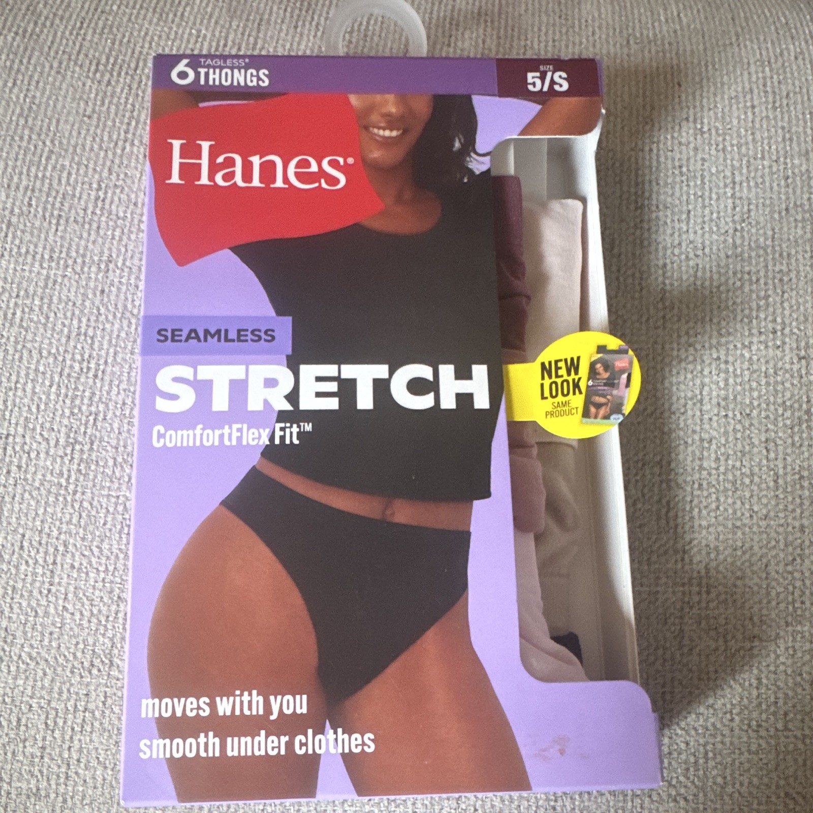 Hanes ComfortFlex Fit Seamless Stretch Tagless Thong Panties 6-Pack S Multi
