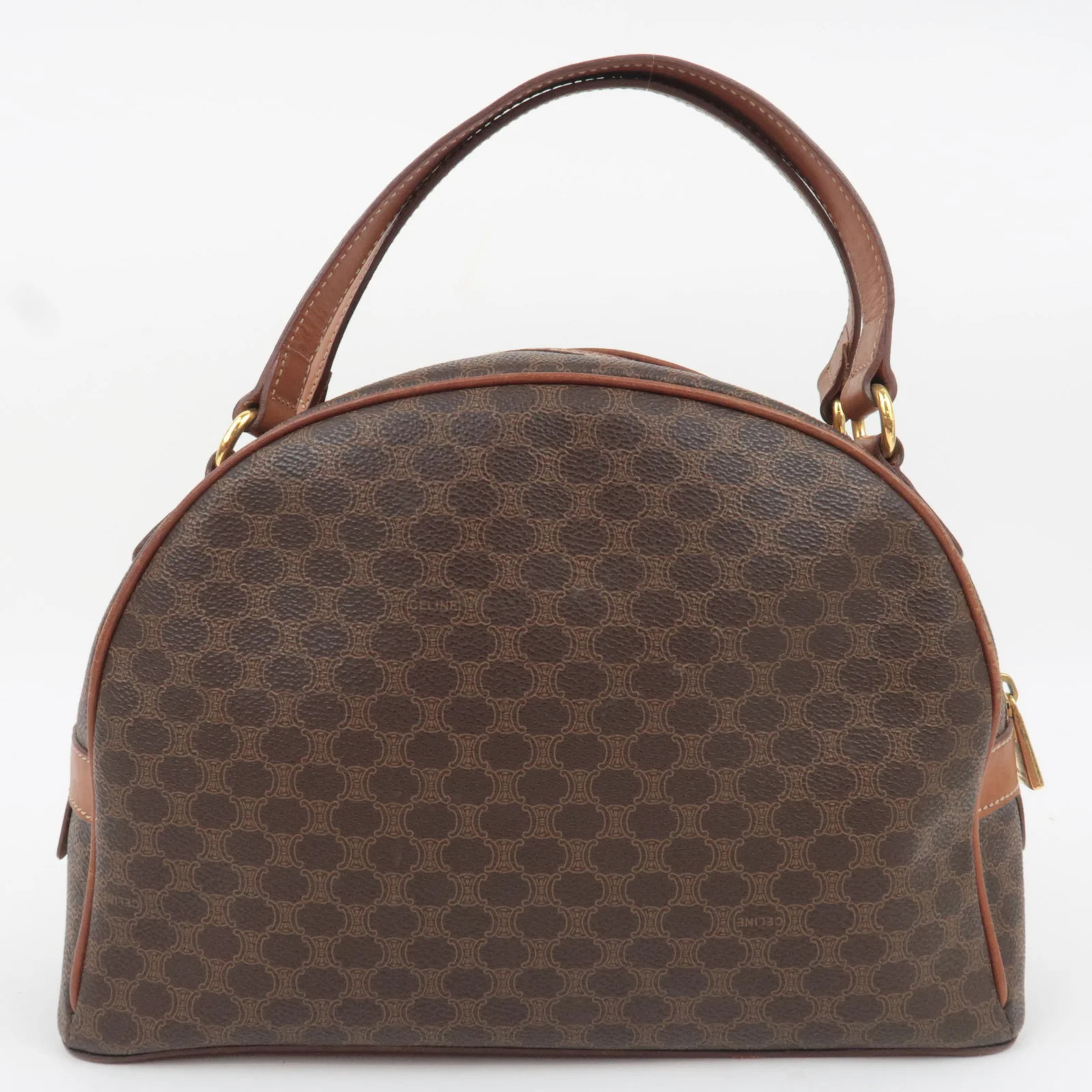 CELINE Macadam PVC Leather Handbag Brown Authentic