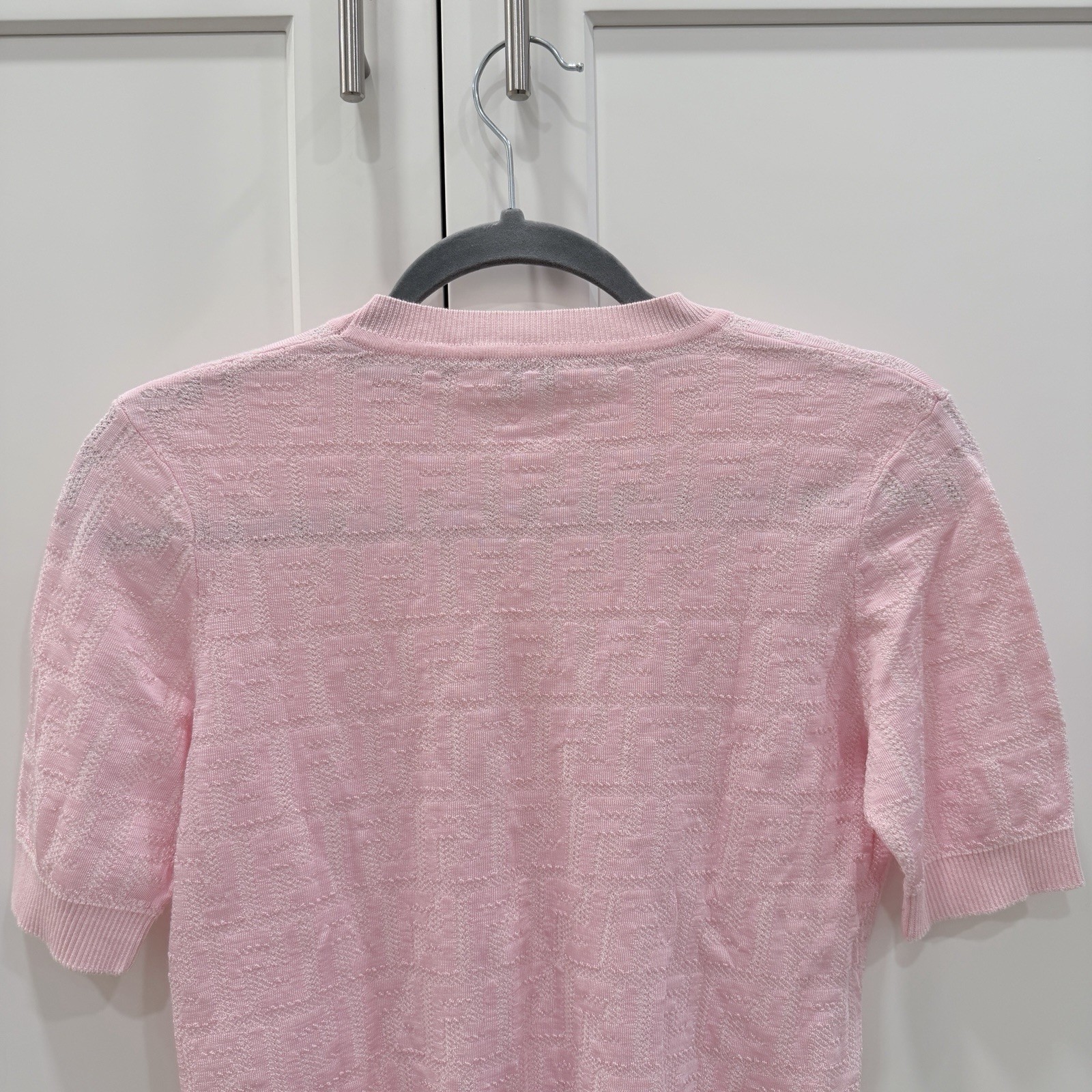 Fendi FF Logo Knit Short Sleeve Sweater Top Pink IT 40 US S Made In Italy