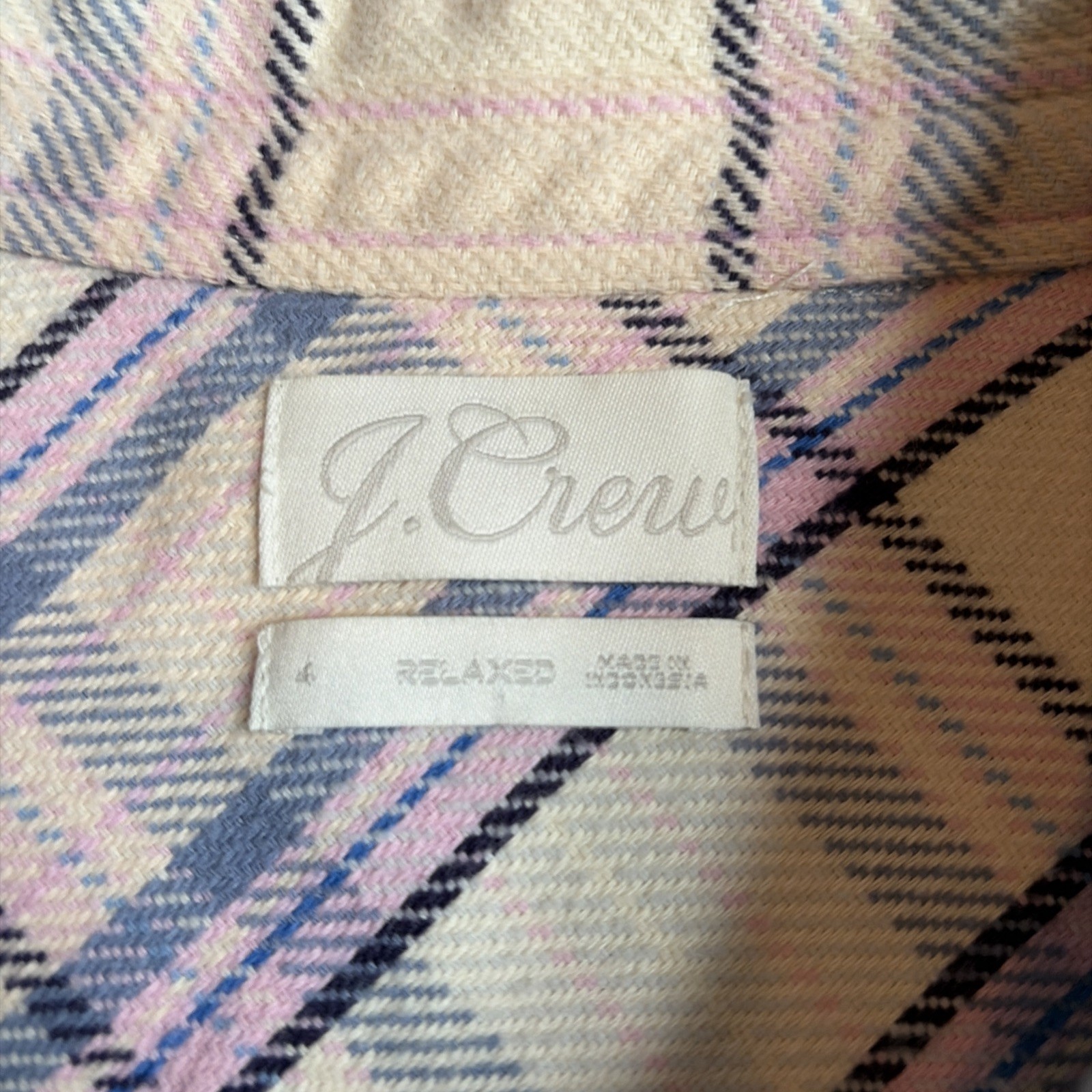 J Crew | 100% Cotton ‘Relaxed Fit’ Blue & Pink Plaid Pearl Snap Oversize Flannel