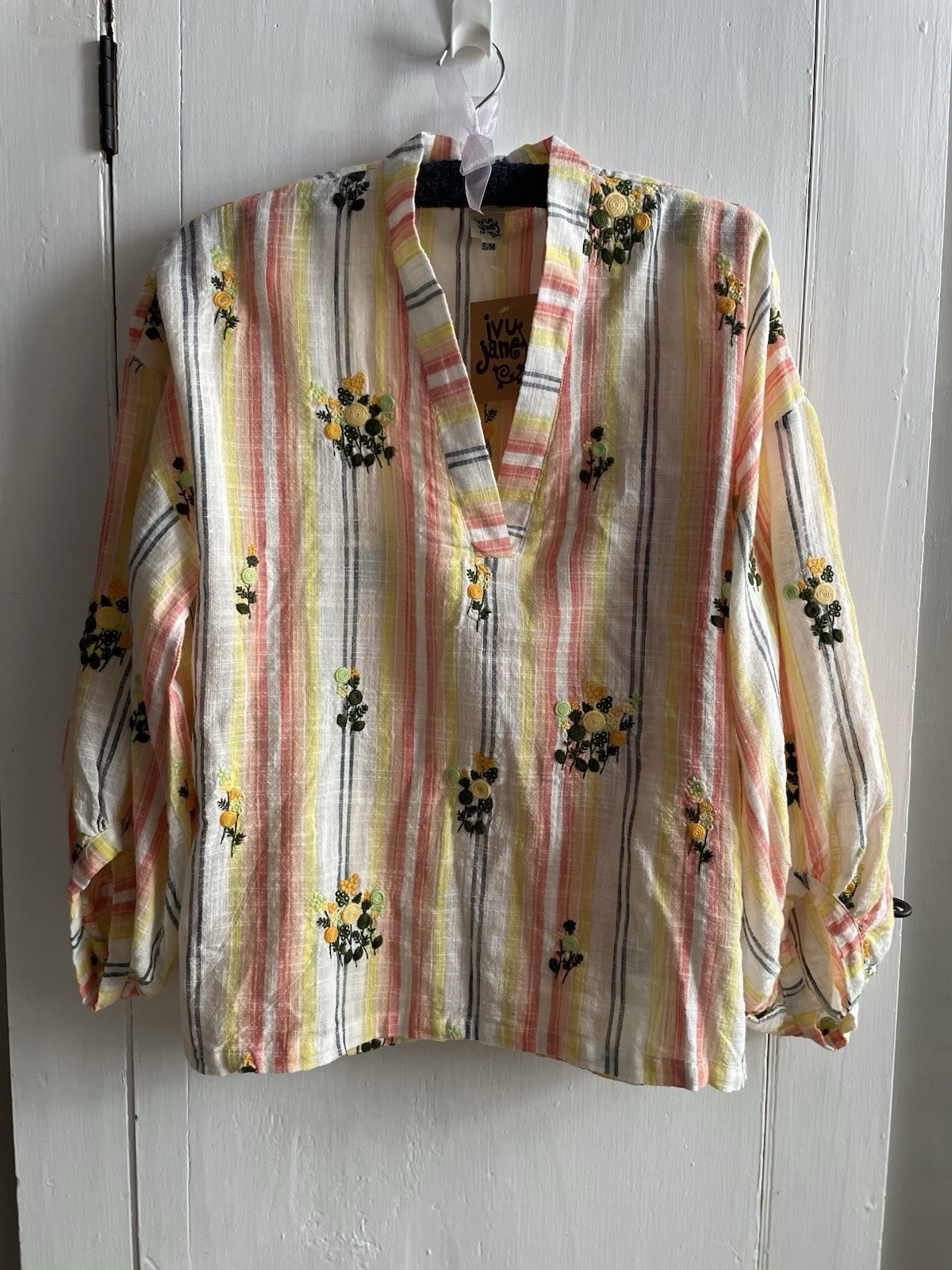 Ivy Jane 100% Cotton Gauze Embroidered Boho Whimsical Pull Over Top Size S/M NWT