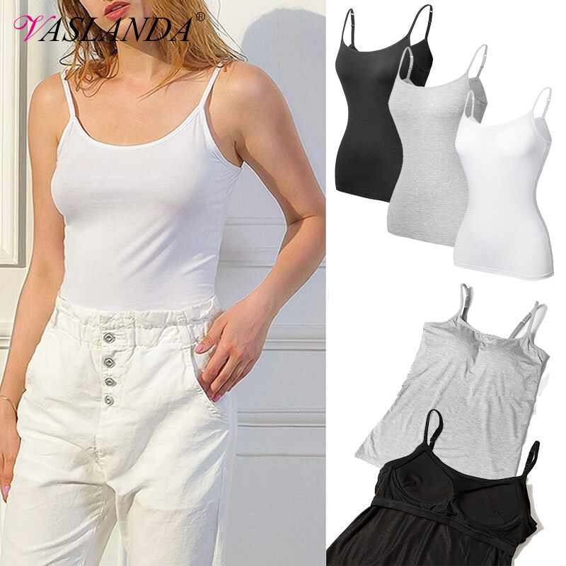 Women Sleeveless Cami with Built in Bra Adjustable Strap Camisole Tank Tops Vest