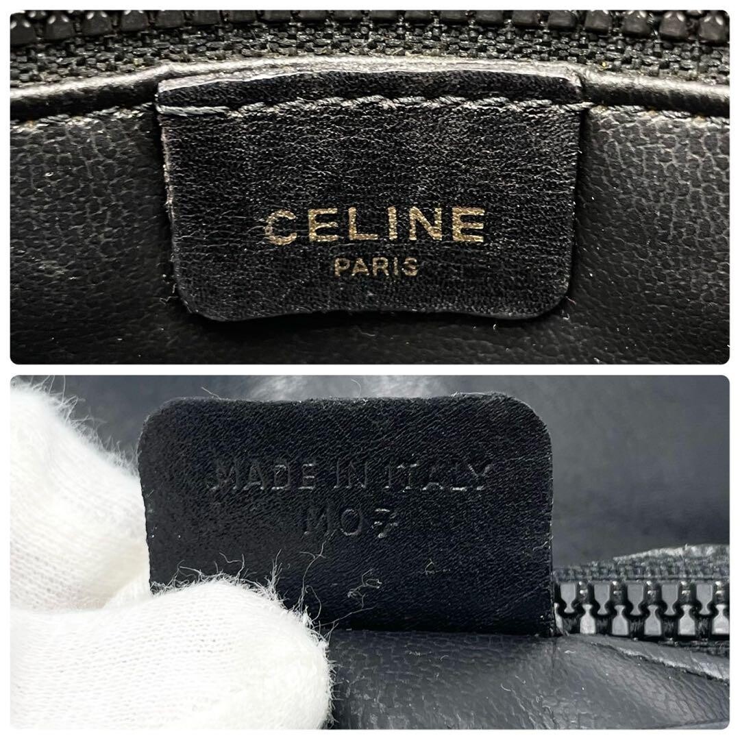 CELINE Triomphe Quilted Black Leather Gold Chain Shoulder Bag Pochette Vintage