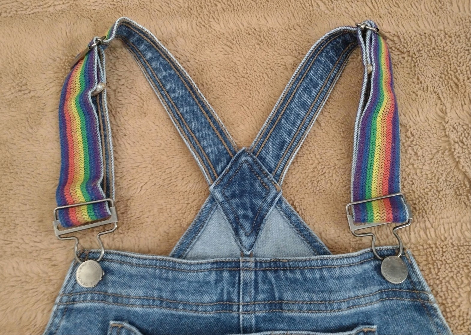 Lane Bryant Denim Short Overalls Size 22 Boyfriend Rainbow Strap Bib Shorts