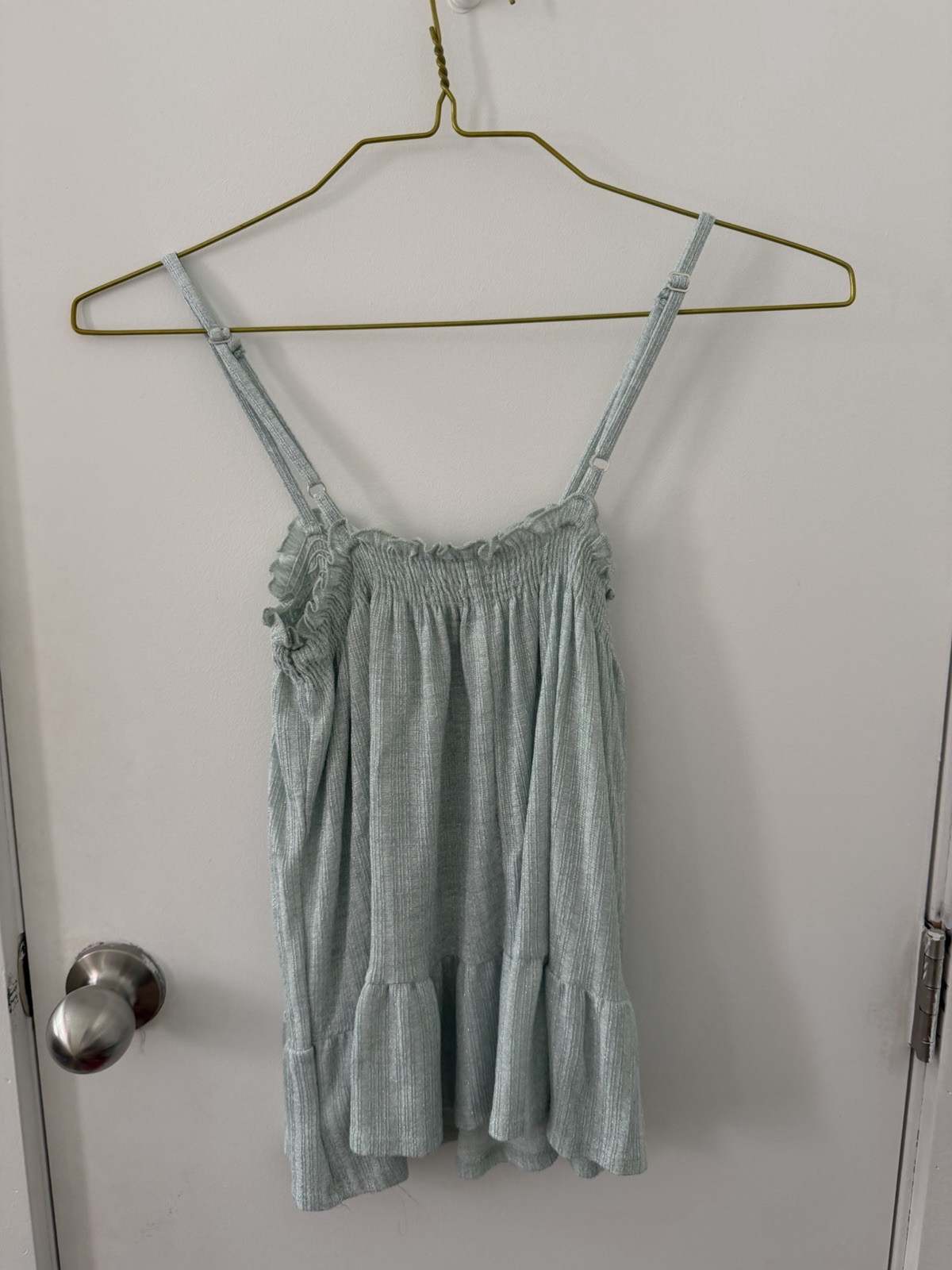 Amadi Blue Teal Shimmery Tank Flowy Boho Elastic Top Sz S Barely Worn