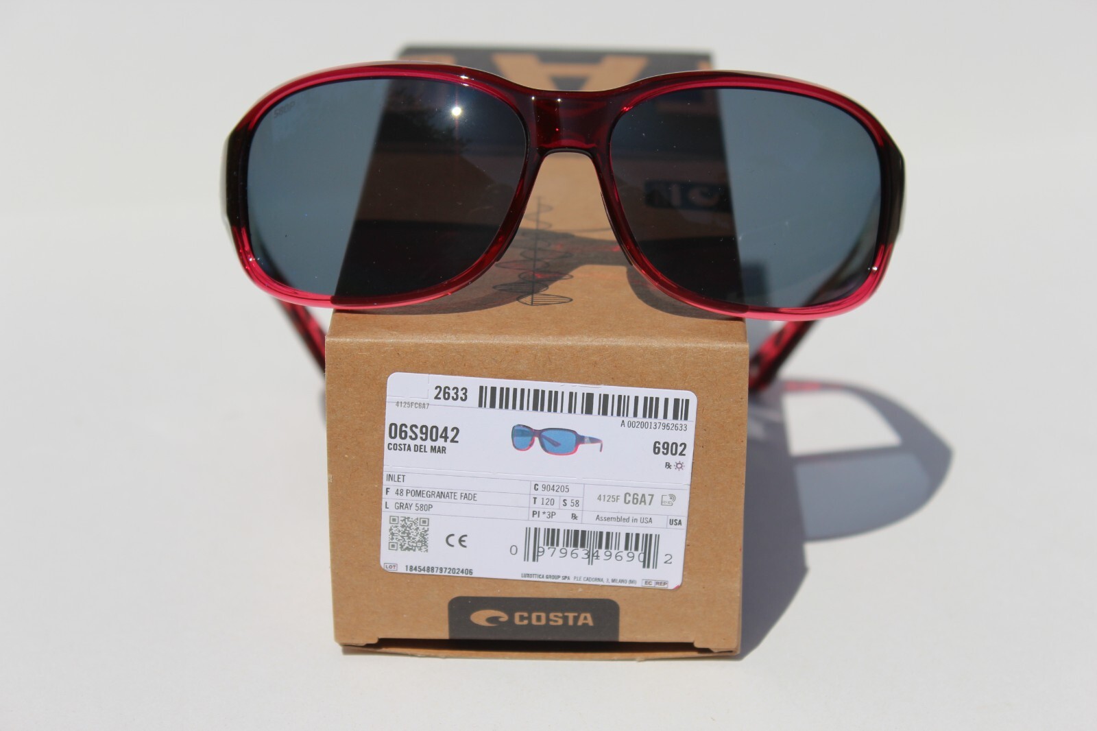 COSTA DEL MAR Inlet POLARIZED Womens Sunglasses Pomegranate Fade/Gray 580P NEW