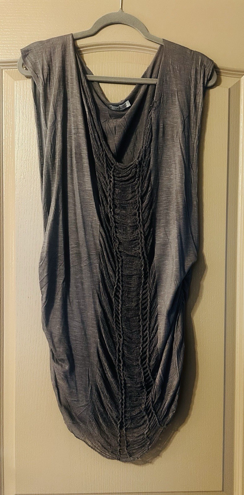 LEKUIN Gray Shredded Tunic Top Oversized Avant Garde Artwear Cotton L
