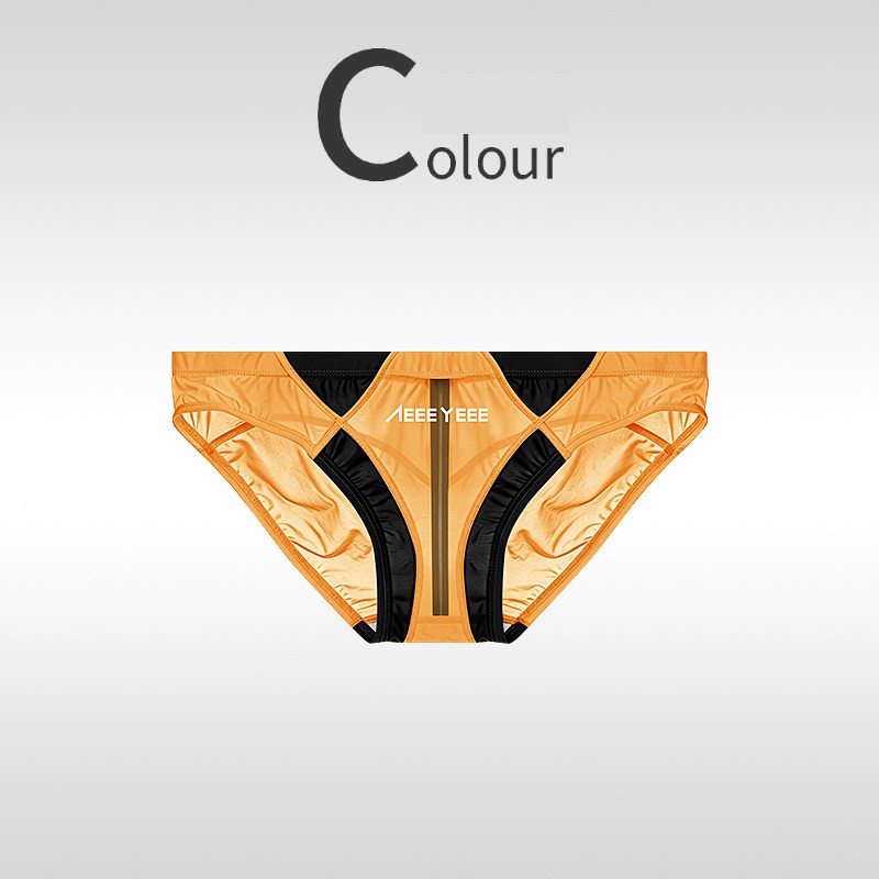 Men’s Sexy Ice Silk Transparent Underwear Ultra-thin Patchwork Low-Waist Panties