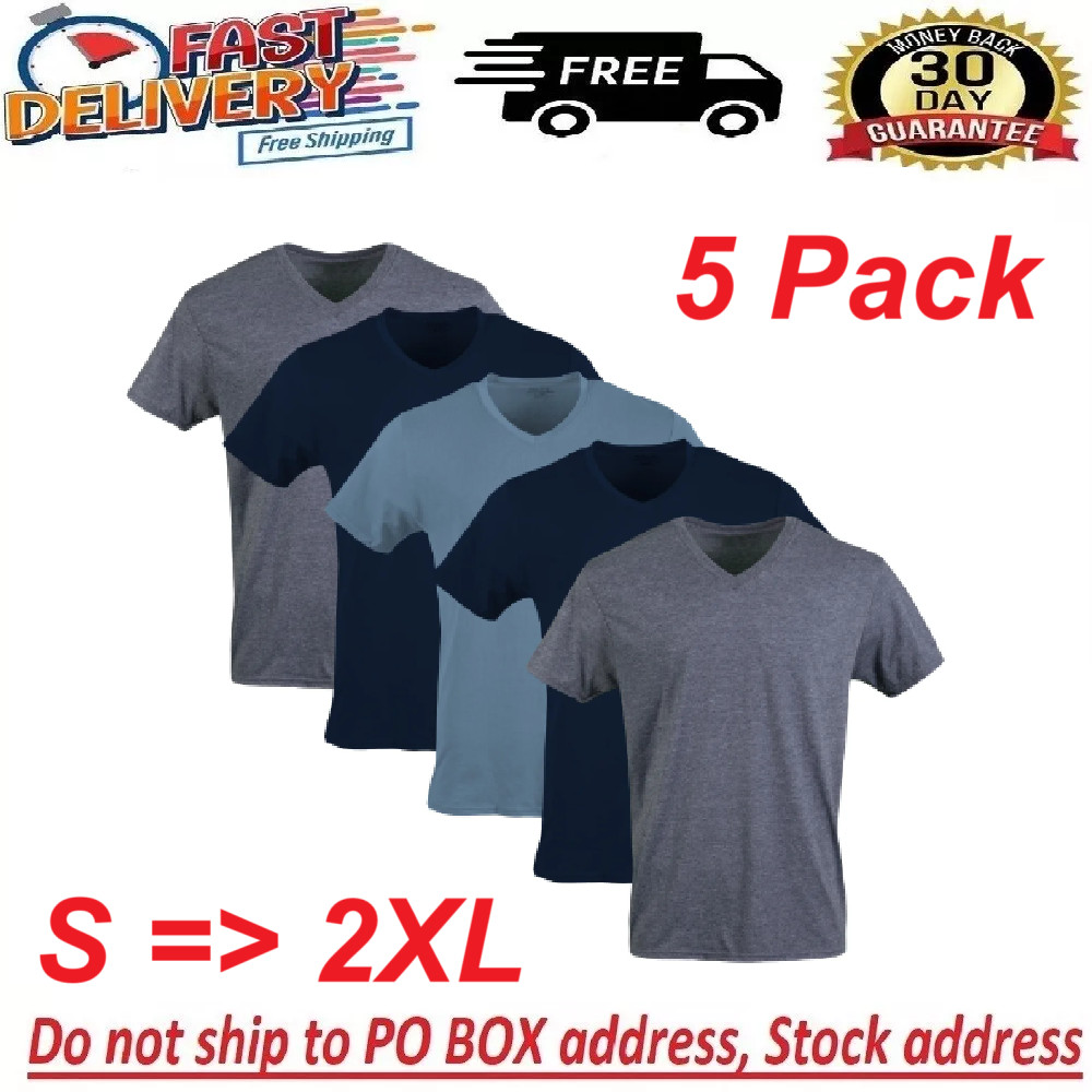 Gildan Adult Men’s Short Sleeve V-Neck Assorted Color T-Shirt, 5-Pack, Sizes S-2